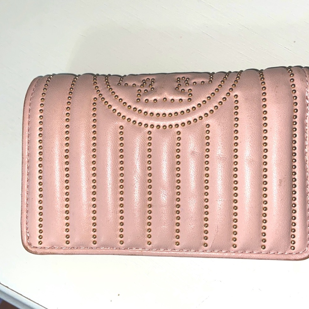 Tory Burch Pink Leather Wallet with Gold Studs